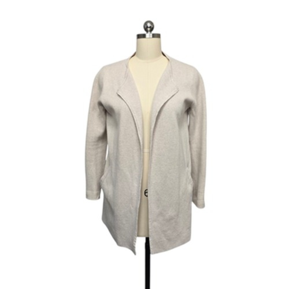 J.Crew Sweater Womens XS Beige Sweater Blazer Open Front Longline Pockets Knit